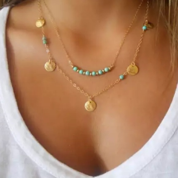 NEW LAYERED TURQUOISE TASSEL NECKLACE - Picture 3 of 3